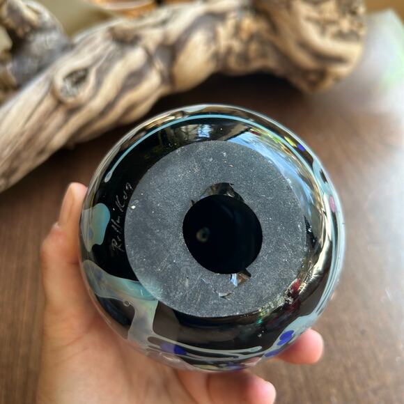 Rollin Karg Signed Dichroic Iridescent Handblown Studio Art Glass Paperweight - Picture 9 of 11